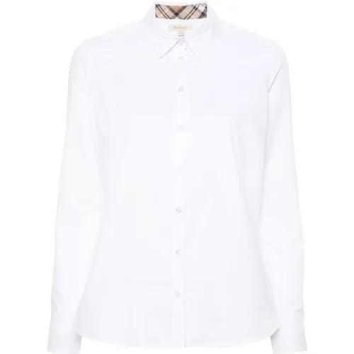Weiße Baumwoll-Popeline Bluse mit Abnähern und Falten , Damen, Größe: XL - Barbour - Modalova