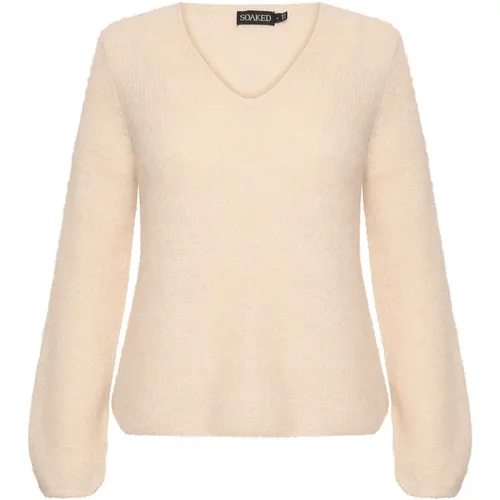 Sandshell V-Neck Jumper with Puff Sleeves , female, Sizes: M, L, S, XL, 2XL - Soaked in Luxury - Modalova