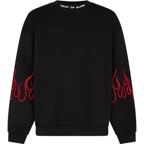 Bestickter Flames Crewneck Sweatshirt , Herren, Größe: XS - Vision OF Super - Modalova