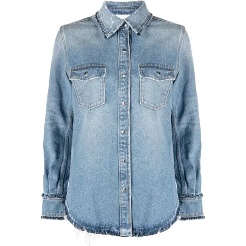 Denim Shirt with Fringes , female, Sizes: S, XS - Chloé - Modalova