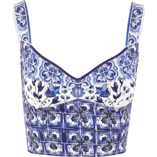 Maiolica Charmeuse Bustier Top , female, Sizes: XS - Dolce & Gabbana - Modalova