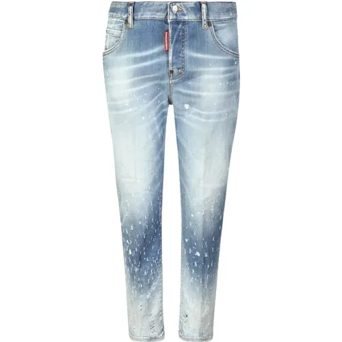 Blaue zerrissene Skinny Jeans mit verkürztem Schnitt - Dsquared2 - Modalova