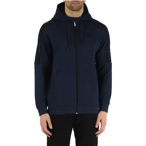 Cotton Hooded Zip Sweatshirt , male, Sizes: M, S, XL - Emporio Armani EA7 - Modalova