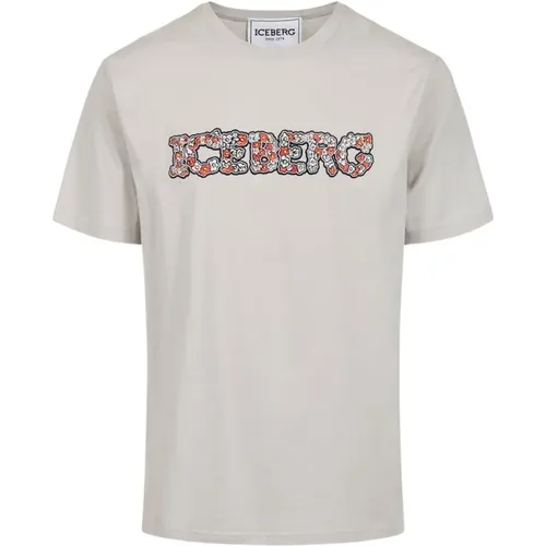 T-Shirt mit floralem Logo , Herren, Größe: M - Iceberg - Modalova