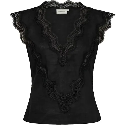 Lace Detail V-Neck Top , female, Sizes: S - Copenhagen Muse - Modalova