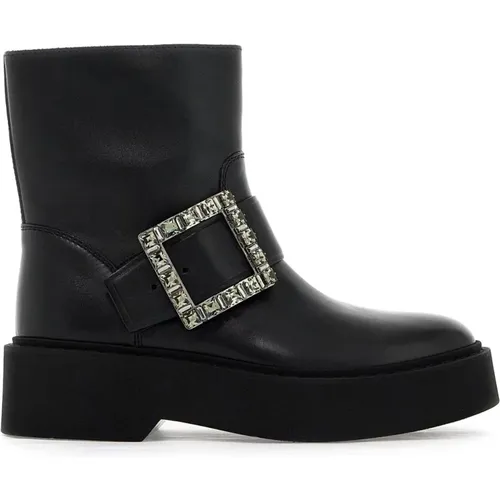 Kristall Schnalle Leder Bikerstiefel - Roger Vivier - Modalova