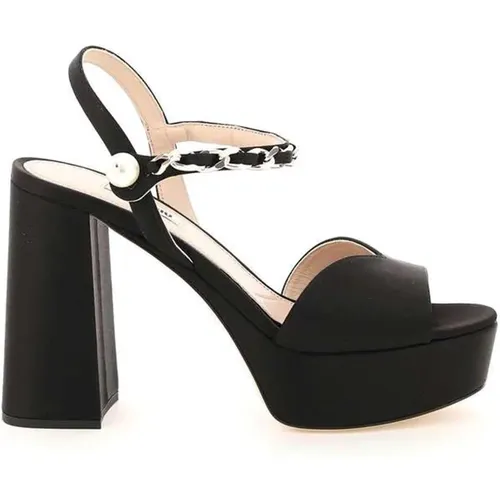 Platform Sandals with Pearl and Chain Detail , female, Sizes: 2 UK - Miu Miu - Modalova