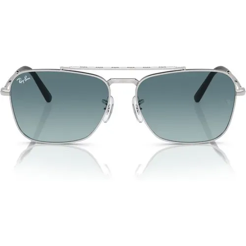 Silber/Blau getönte NEW Caravan Sonnenbrille , Herren, Größe: 58 MM - Ray-Ban - Modalova