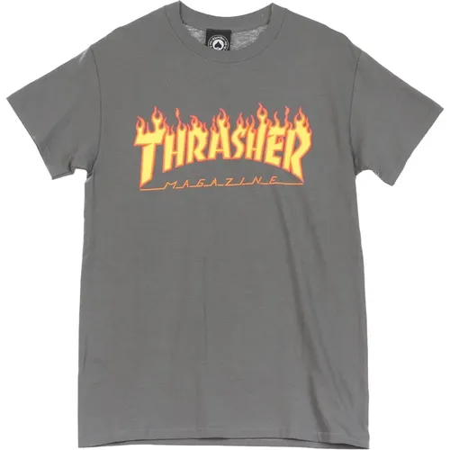 Flame Tee Herren T-Shirt Anthrazit Grau/gelb , Herren, Größe: 2XL - Thrasher - Modalova