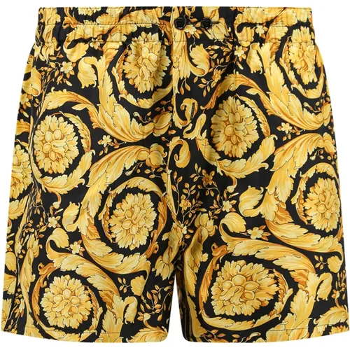 Silk Gold Shorts Elastic Waistband , male, Sizes: L - Versace - Modalova