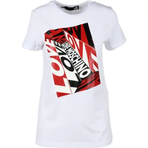 Baumwoll-T-Shirt mit Stilvollem Design , Damen, Größe: XS - Love Moschino - Modalova