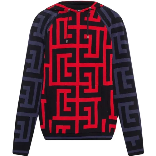 Embroidered Monogram Hooded Sweatshirt , male, Sizes: S, M - Balmain - Modalova