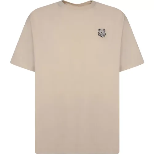 Weiße Baumwoll-T-Shirt mit Besticktem Patch , Herren, Größe: M - Maison Kitsuné - Modalova