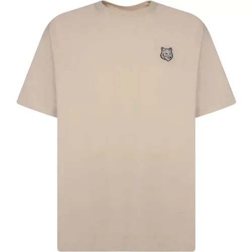 Weiße Baumwoll-T-Shirt mit Besticktem Patch , Herren, Größe: XL - Maison Kitsuné - Modalova