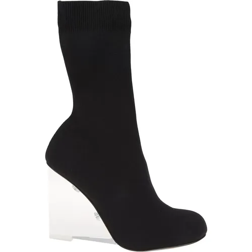 Schwarze H.Boot Stoff und Leder Wedges , Damen, Größe: 36 EU - alexander mcqueen - Modalova