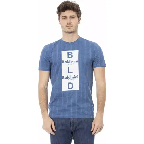 Herren Blaues Baumwoll-T-Shirt mit Frontdruck , Herren, Größe: XS - Baldinini - Modalova