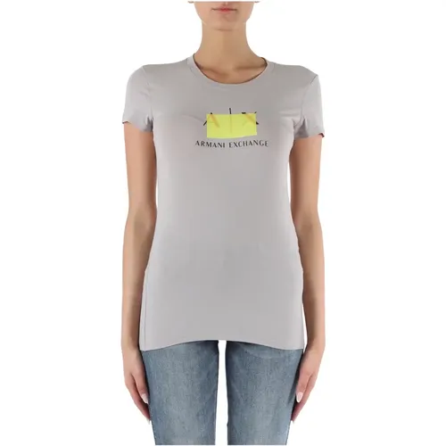 Stretch-Baumwolle Slim Fit Logo T-Shirt , Damen, Größe: S - Armani Exchange - Modalova
