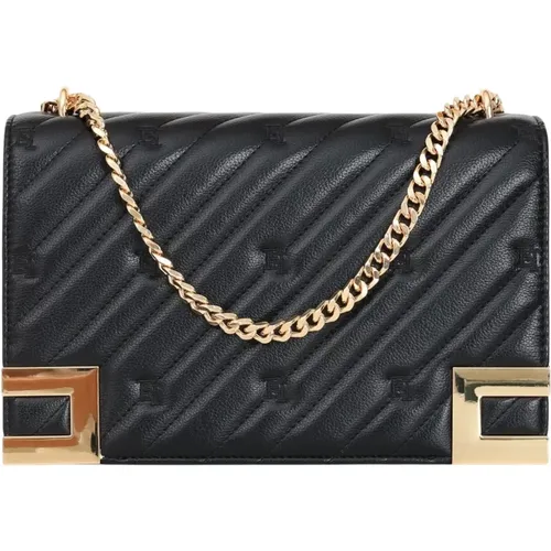 Schwarze Schultertasche Gesteppte Kollektion Motiv , Damen, Größe: ONE Size - Elisabetta Franchi - Modalova