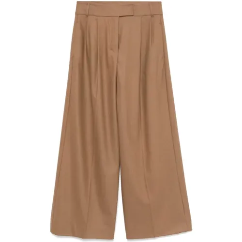 Weite Bein hohe Taille Camel Hose , Damen, Größe: 2XS - Max Mara - Modalova