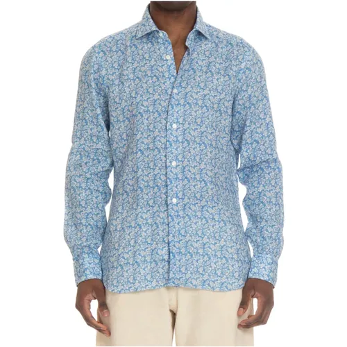 Turquoise Linen Floral Shirt , male, Sizes: XL, M, 2XL, L, 3XL - Barba - Modalova