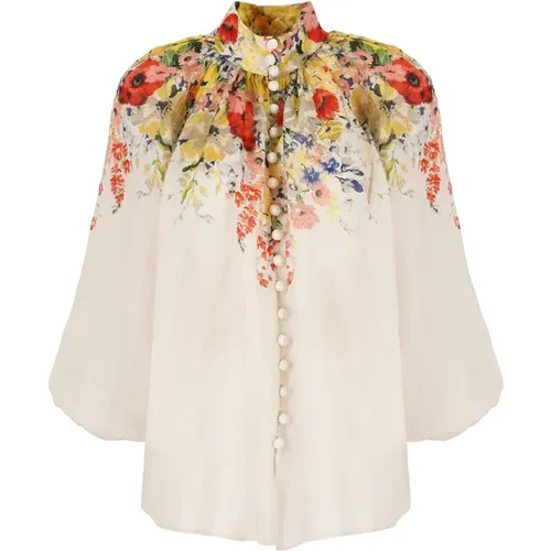 Floral Pattern High Neck Shirt , female, Sizes: M - Zimmermann - Modalova