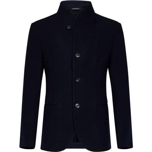 Navy Wool Blend Coat , male, Sizes: L - Emporio Armani - Modalova