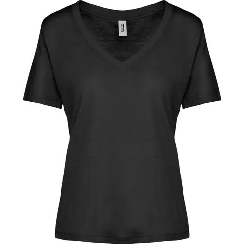 Linen Jersey V-Neck T-Shirt , female, Sizes: 2XL, S, M, XL, XS, L - BomBoogie - Modalova