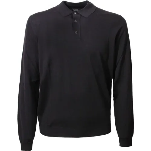 Schwarzes Langarm-Slim-Fit-Polo , Herren, Größe: L - Zanone - Modalova