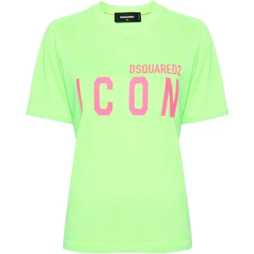Ikonic Neon Grün T-shirt und Polo , Damen, Größe: M - Dsquared2 - Modalova