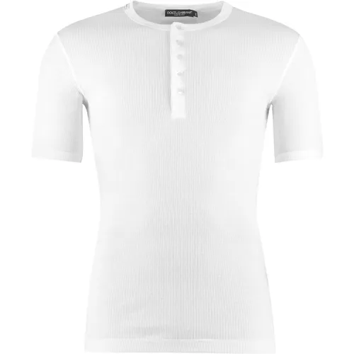 Geripptes Baumwoll-Rundhals-T-Shirt , Herren, Größe: M - Dolce & Gabbana - Modalova