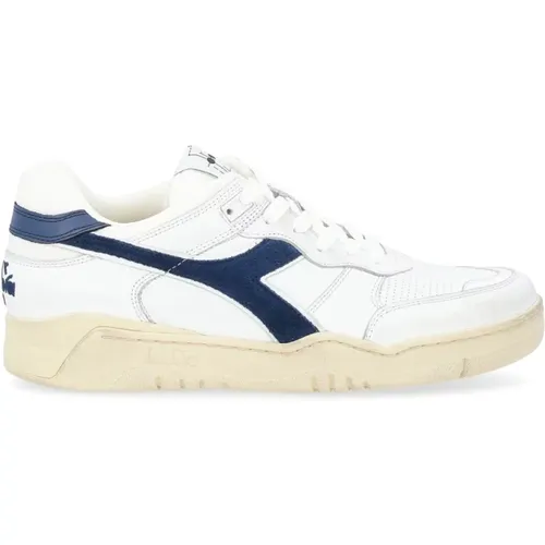 Retro Weiße Blaue Ledersneakers , Herren, Größe: 42 1/2 EU - Diadora - Modalova