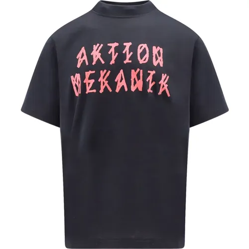 Schwarzes geripptes T-Shirt Unisex Passform , Herren, Größe: S - 44 Label Group - Modalova