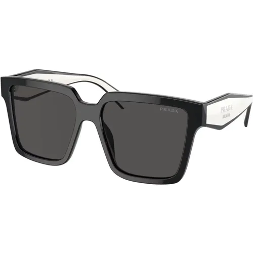 Schwarze/Dunkelgraue Sonnenbrille , Damen, Größe: 56 MM - Prada - Modalova