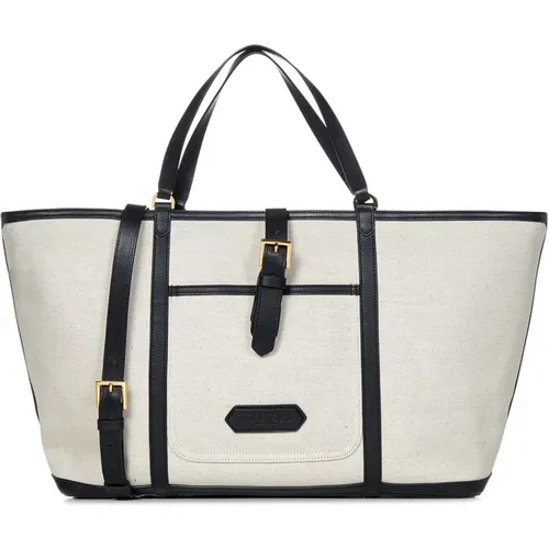 Canvas Tote with Leather Details , male, Sizes: ONE SIZE - Tom Ford - Modalova