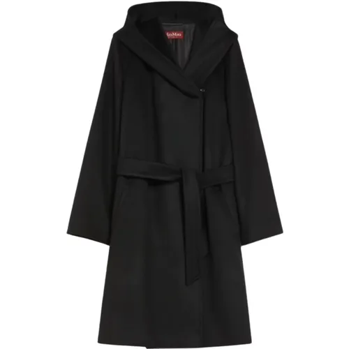 Schwarzer Wollwickelmantel mit Kapuze , Damen, Größe: 2XS - Max Mara Studio - Modalova