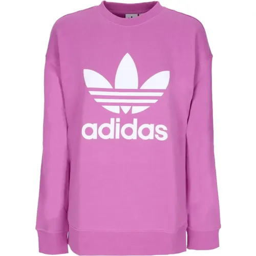 Leichter Crewneck Trefoil Sweatshirt Violett , Damen, Größe: M - Adidas - Modalova