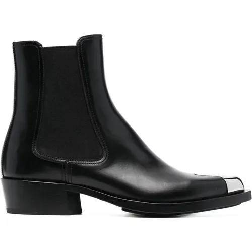 Leather Boots with Gold Hardware , female, Sizes: 4 1/2 UK, 6 UK - alexander mcqueen - Modalova