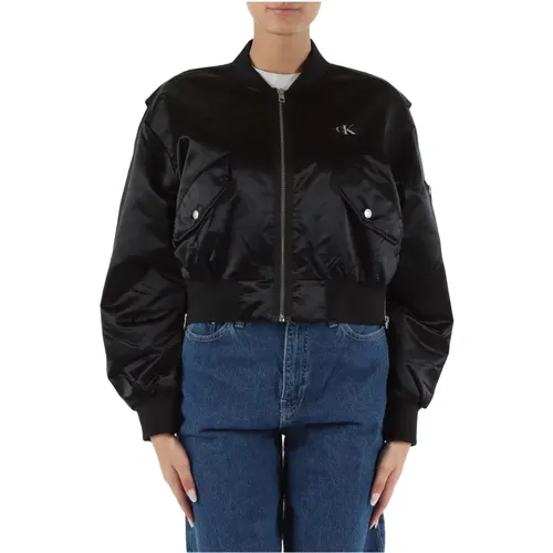 Cropped Nylon Bomber Jacket , female, Sizes: L, S, XS, M - Calvin Klein Jeans - Modalova