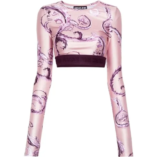 Rosa Langarmshirt für Frauen , Damen, Größe: 2XS - Versace Jeans Couture - Modalova