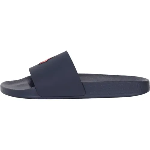 Sliders with Contrasting Logo - Navy Men`s Rubber Slippers , male, Sizes: 11 UK, 8 UK - Ralph Lauren - Modalova