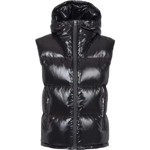 Hooded nylon down vest , male, Sizes: XL, S, M, 2XL, L - Balmain - Modalova
