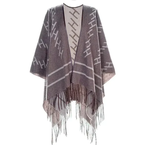 Wool Shawl with H-Logo and Fringes , female, Sizes: ONE SIZE - Hést - Modalova