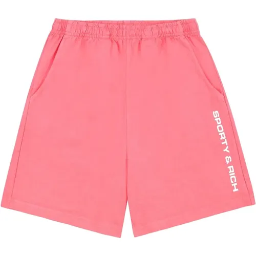 Logo Gym Shorts Baumwolle Weiß , Damen, Größe: M - Sporty & Rich - Modalova