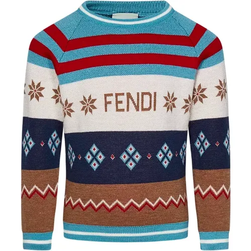 Geometrischer Jacquard Kinderpullover , Herren, Größe: 92 CM - Fendi - Modalova