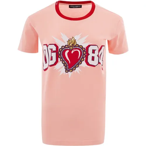 Rosa Baumwoll T-Shirt mit Aufgedrucktem Logo - Dolce & Gabbana - Modalova