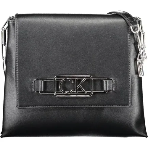 Schwarze Polyurethan-Handtasche mit Logo - Calvin Klein - Modalova