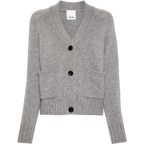 Grauer Timberwolf Gerippter Cardigan Pullover , Damen, Größe: S - allude - Modalova