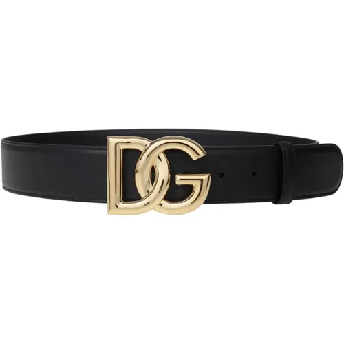 Luxuriöser schwarzer Kalbsledergürtel mit goldfarbenem DG-Logo , Damen, Größe: 80 CM - Dolce & Gabbana - Modalova
