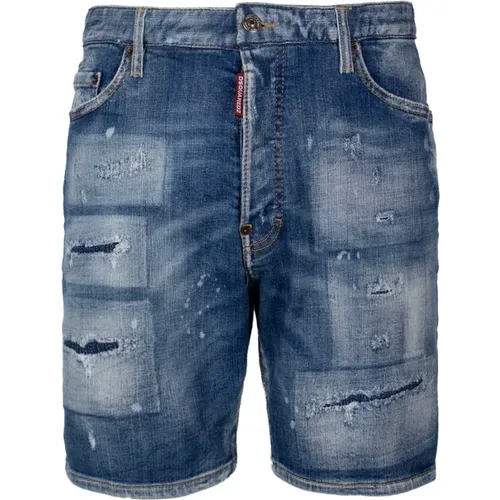 Distressed Denim Shorts with Paint Splatter Detail , male, Sizes: XS - Dsquared2 - Modalova