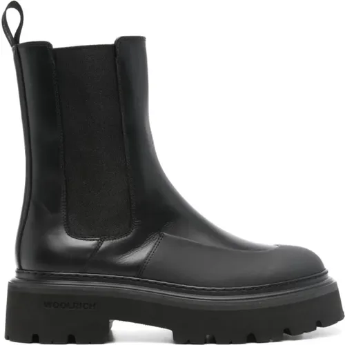 Schwarze Leder-Stiefeletten , Damen, Größe: 37 EU - Woolrich - Modalova